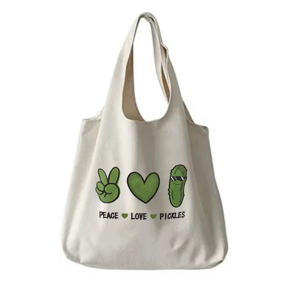 Peace Love Pickle Canvas Tote Bag Shoulder Bag For Travel